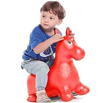 ToyTemple - Inflatable Rubber Jumping and Riding Horse Bouncing Horse Hopper Animal Toy for Kids with Double Quick II Hand Air Pump (Blue) Standard Size. - Toy Temple