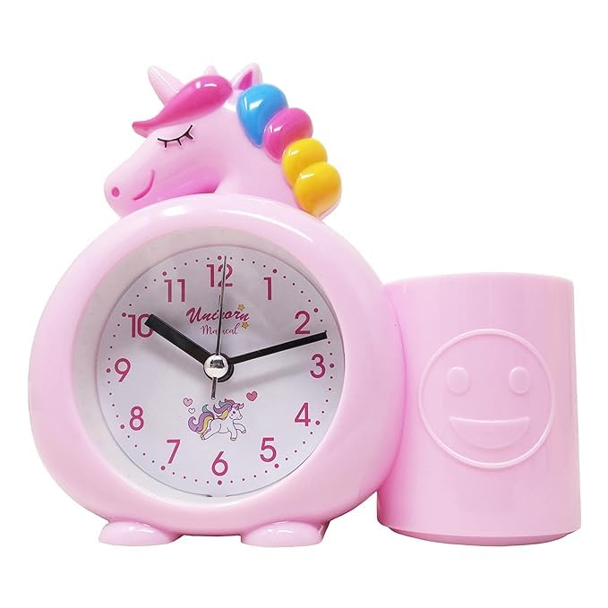 Alarm Clock with Pen Holder for Kids, Bedroom Unicorn Alarm Clock, Watch for Girls Loud Bell Alarm Table Clock for Heavy Sleepers (Pink Color) - Toy Temple