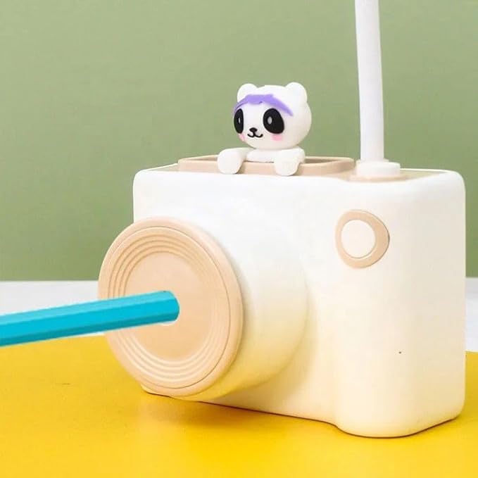Camera Shaped Pastel Color 3 in-1 Night lamp with Sharpener, Pen Holder Cute Character Pen Stand, LED Chargeable Lamp - Toy Temple