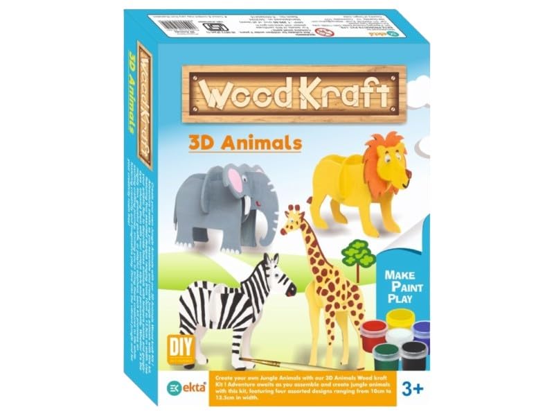 Wood Kraft 3D Animal Art Kit with Stand - Craft Kit | Painting Set | DIY Kit for Girls and Boys.