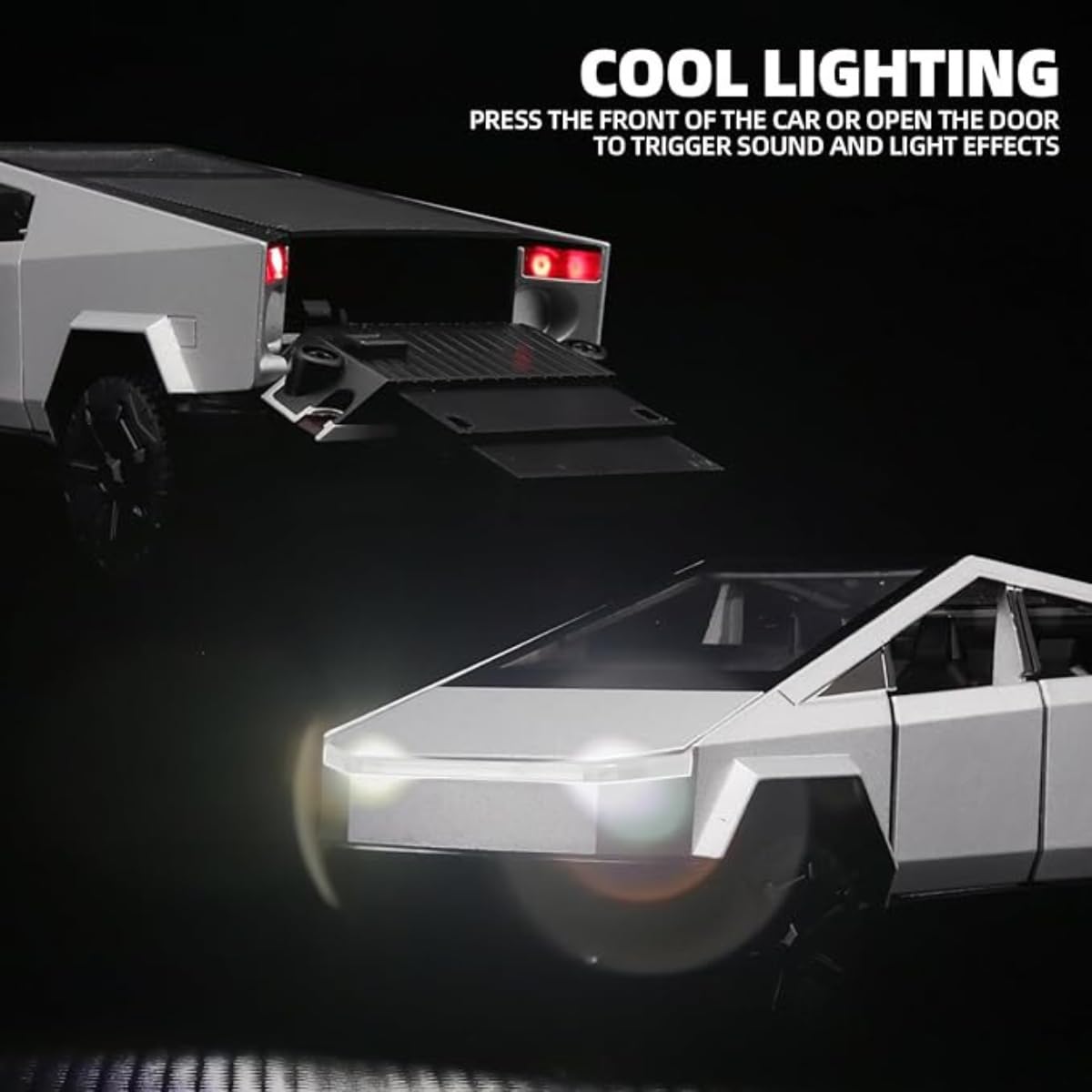 1:36 Tesla CyberTruck Model Car Exclusive Alloy Metal Pull Back Die-cast Car Diecast Metal Toy car with Openable Doors & Light Music (Color as per Stock) - Toy Temple