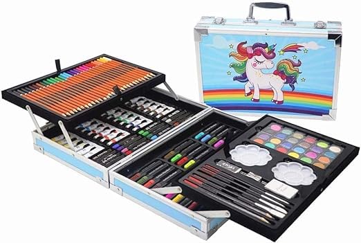 145Pcs Professional Art Set- Drawing Painting Sketching Colouring Set- All in 1 includes Oil Pastels, Colored Pencils & Pens, Water colors & more (Unitcorn THEME) - Toy Temple