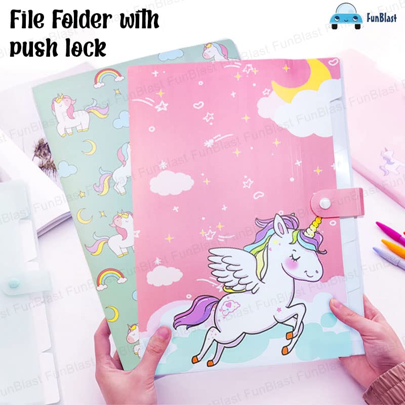 File Folder A4 Paper With Button Lock Pack Of 4 Pcs Certificates Holder With 6 Pockets, Office Documents File, Expandable Folders For Documents, Multicolor(Space Unicorn themes) Perfect for return gift - Toy Temple
