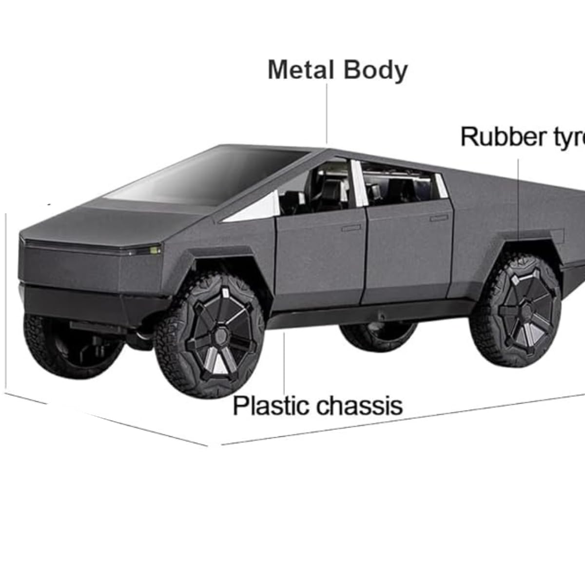 1:36 Tesla CyberTruck Model Car Exclusive Alloy Metal Pull Back Die-cast Car Diecast Metal Toy car with Openable Doors & Light Music (Color as per Stock) - Toy Temple