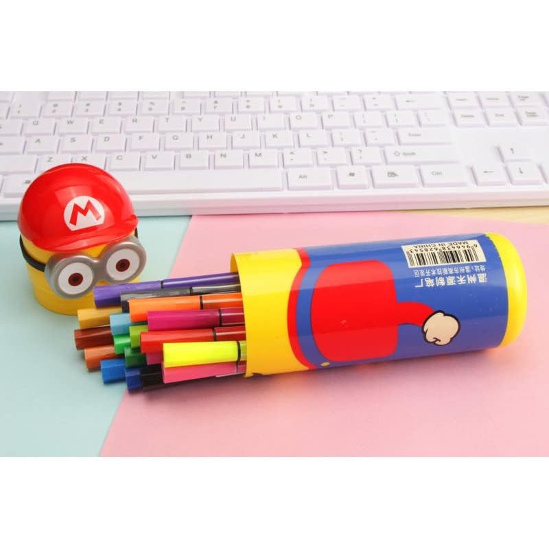 ToyTemple Minion Pencil Case with 12 Color Pens and Mario Cartoon Pencil Box Stationary Kit for Kids - Toy Temple