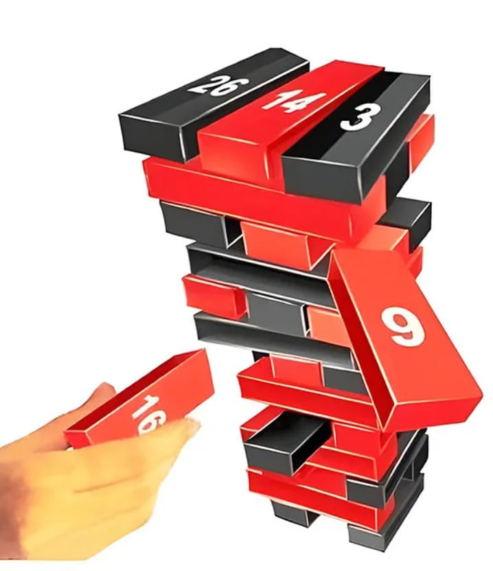 Tumbing Tower Casino Game with Roulette Table Gameboard and Casino Chips