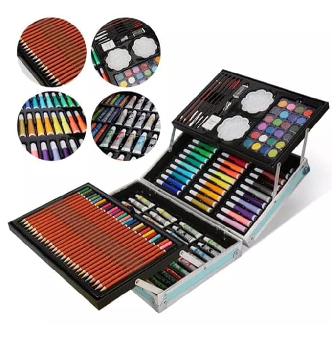145Pcs Professional Art Set- Drawing Painting Sketching Colouring Set- All in 1 includes Oil Pastels, Colored Pencils & Pens, Water colors & more (Unitcorn THEME) - Toy Temple