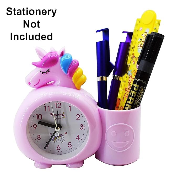 Alarm Clock with Pen Holder for Kids, Bedroom Unicorn Alarm Clock, Watch for Girls Loud Bell Alarm Table Clock for Heavy Sleepers (Pink Color) - Toy Temple