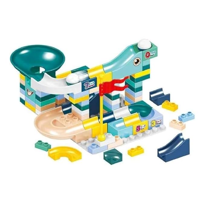 66 PCS Sliding Track Blocks with Ball - Variable Sliding Marble Race Building Blocks Toy for Kids | Fun 66 PCS Set of Sliding Track Blocks for Creative Play & Building Exciting Marble Races - Toy Temple