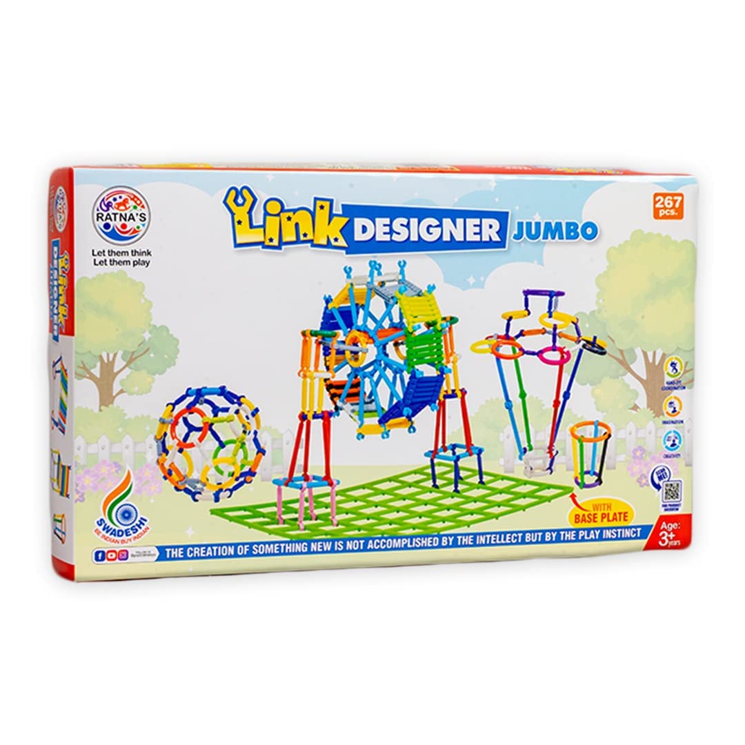 Link Designer Jumbo (267 pcs) DIY Assembly Colorful Stick Toys with Base Plate Educational Building Smart City Blocks for Kids