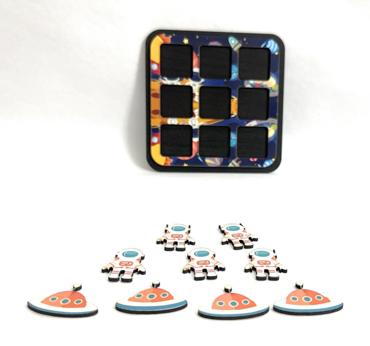 Wooden Tic Tac Toe Game - Classic Board Game for Adults and Kids - Brain Development Toy for Ages 3+ - Ideal Return Gift and Educational Game (Space)