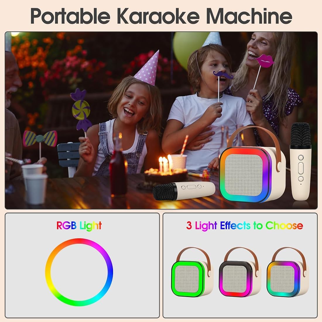 Karaoke Machine for Kids Adults, Mini Portable Blue-Tooth Karaoke Speaker with Wireless Microphone and Dynamic Lights Birthday Gift Home KTV Outdoor Travel (Multicolor) (1) - Toy Temple