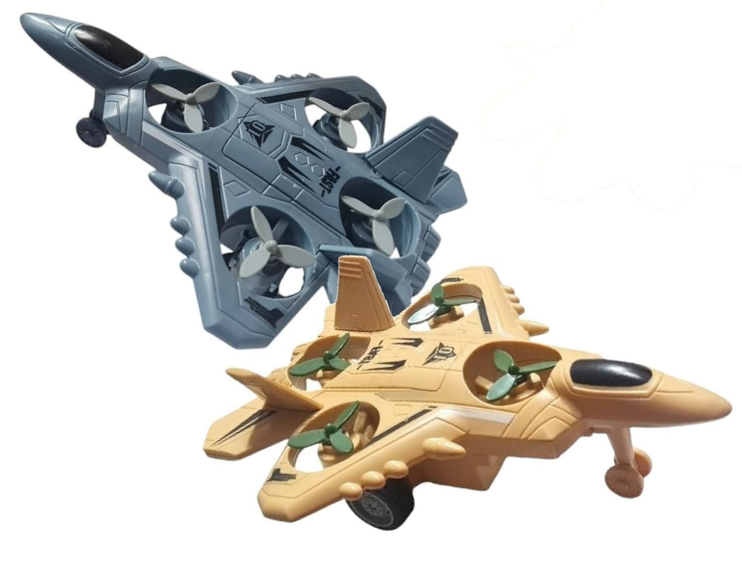 6.6 Inch Inertia Friction Army Fighter Jet Unbreakable Toy with Rotating Fans, Aircraft Toys for Kids, Blue, Push Aircraft - Toy Temple