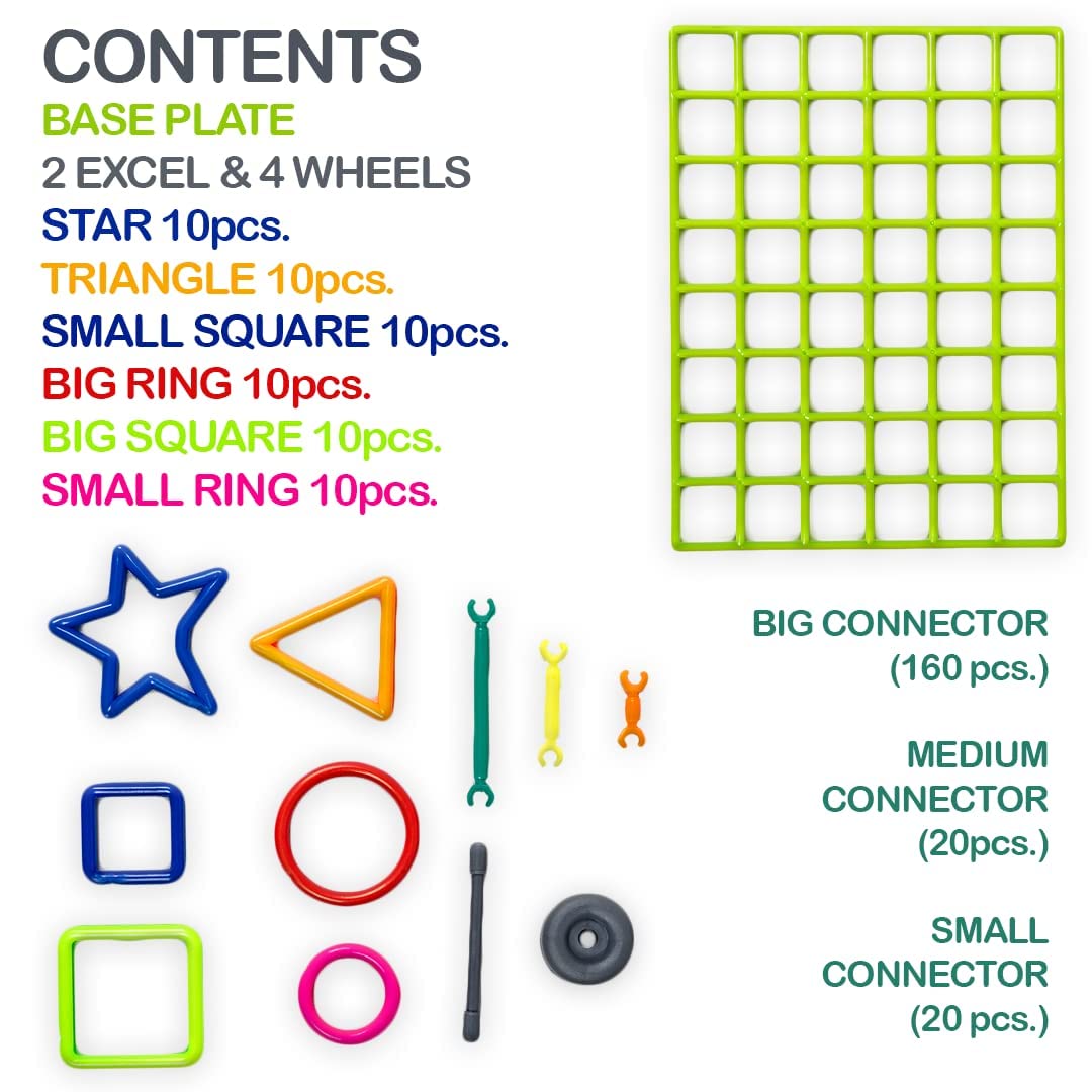 Link Designer Jumbo (267 pcs) DIY Assembly Colorful Stick Toys with Base Plate Educational Building Smart City Blocks for Kids
