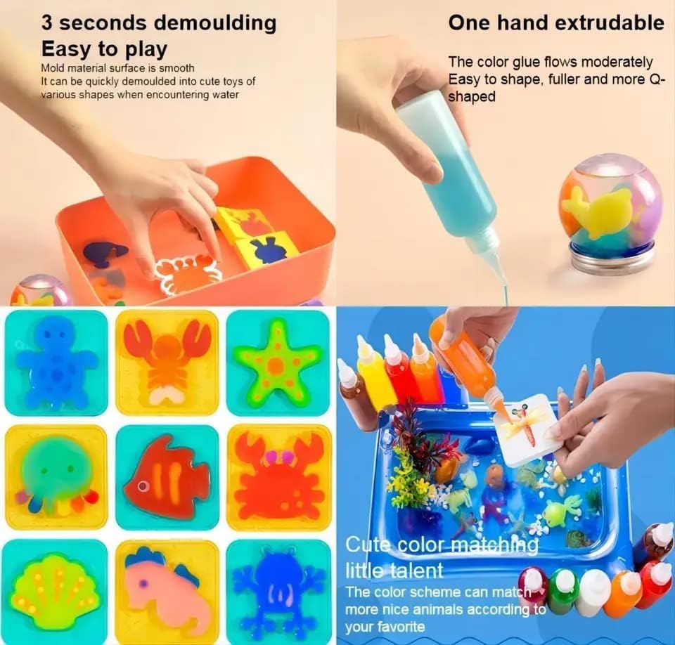 Magic Water Elf Toy Kit 3D Handmade Water Toy, Aqua Fairy Toy Set for Kids(4Pcs Bottle & 4Pcs Mold)