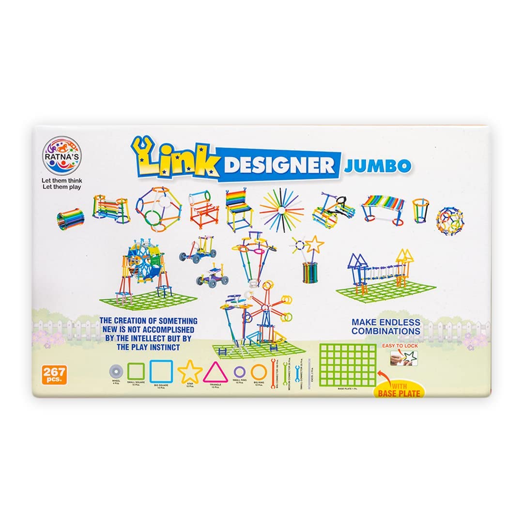 Link Designer Jumbo (267 pcs) DIY Assembly Colorful Stick Toys with Base Plate Educational Building Smart City Blocks for Kids