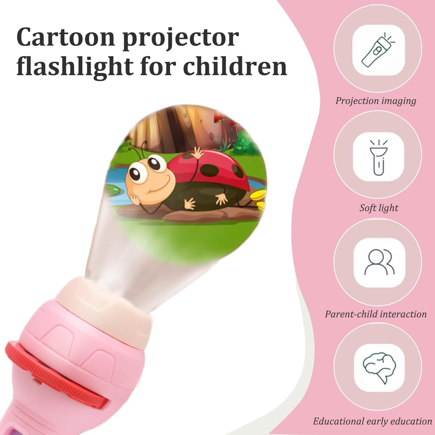 Mini Projector Torch Toy with 3 Slides, 24 Patterns - Safe, ABS Material, Easy, Creative Learning & Bedtime Stories, Transform to Night Light for Ultimate Comfort - Toy Temple