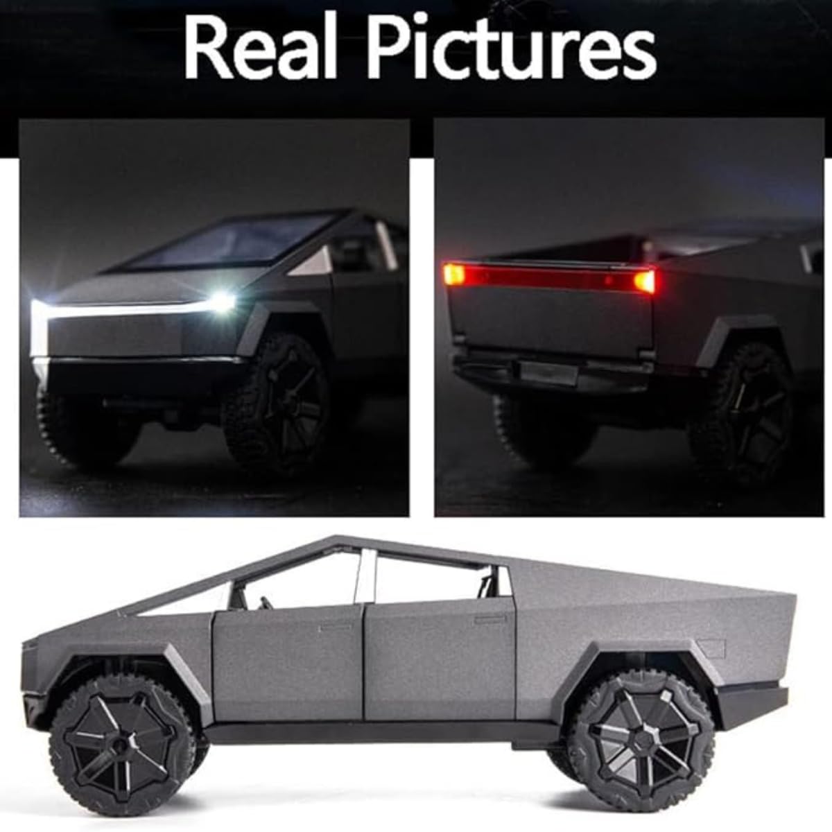 1:36 Tesla CyberTruck Model Car Exclusive Alloy Metal Pull Back Die-cast Car Diecast Metal Toy car with Openable Doors & Light Music (Color as per Stock) - Toy Temple