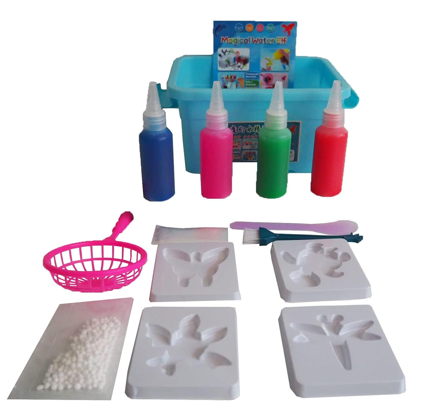 Magic Water Elf Toy Kit 3D Handmade Water Toy, Aqua Fairy Toy Set for Kids(4Pcs Bottle & 4Pcs Mold)