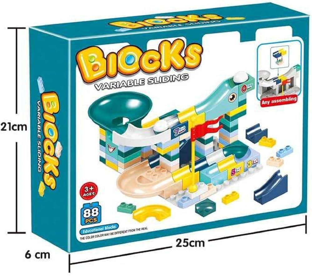 66 PCS Sliding Track Blocks with Ball - Variable Sliding Marble Race Building Blocks Toy for Kids | Fun 66 PCS Set of Sliding Track Blocks for Creative Play & Building Exciting Marble Races - Toy Temple