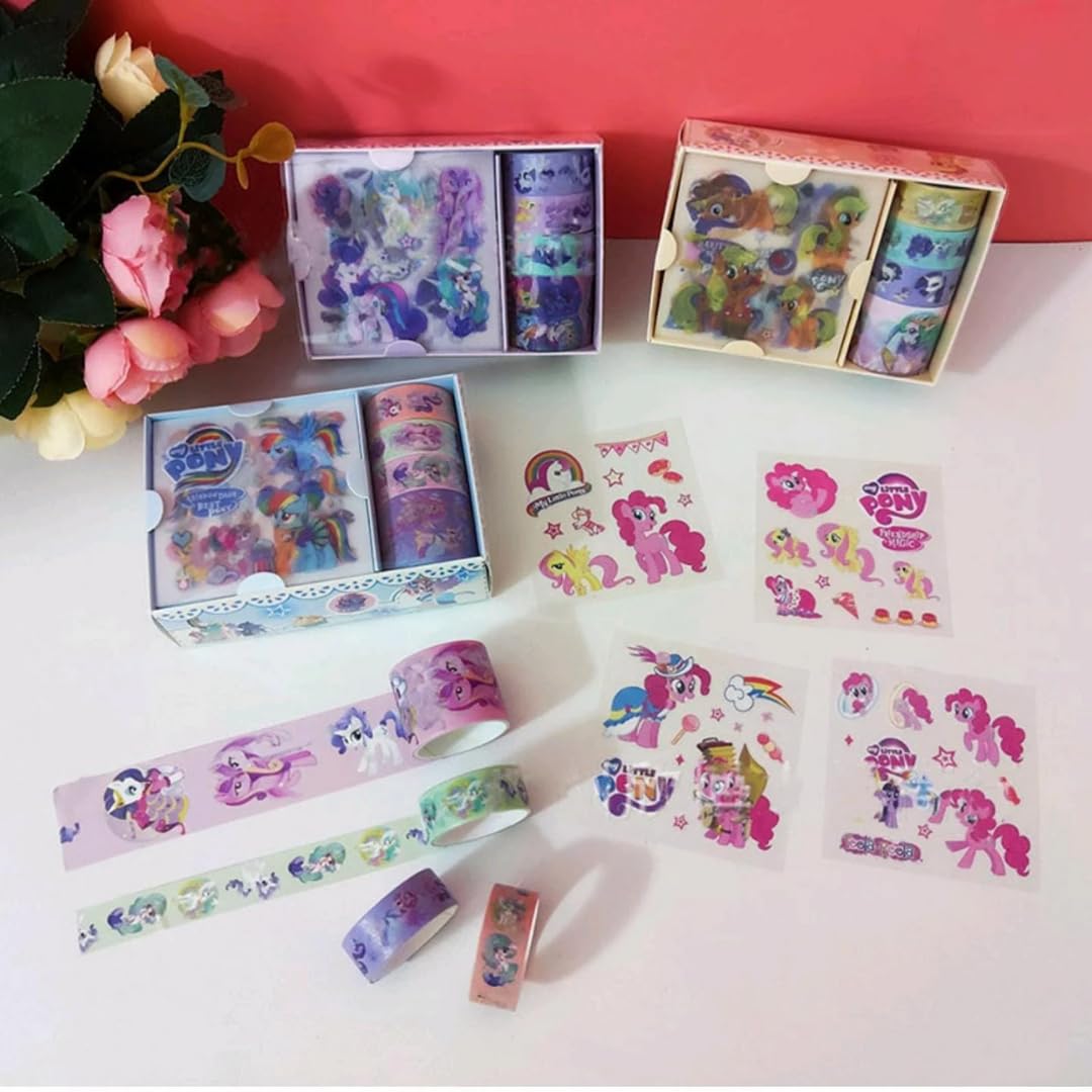 Washi Tape and Stickers Set Printed Decorative Paper Masking Tape Waterproof Sticker for Scrapbook, Bullet Journal, DIY Art & Craft, Multicolor Pack of 1 (Little Pony) - Toy Temple