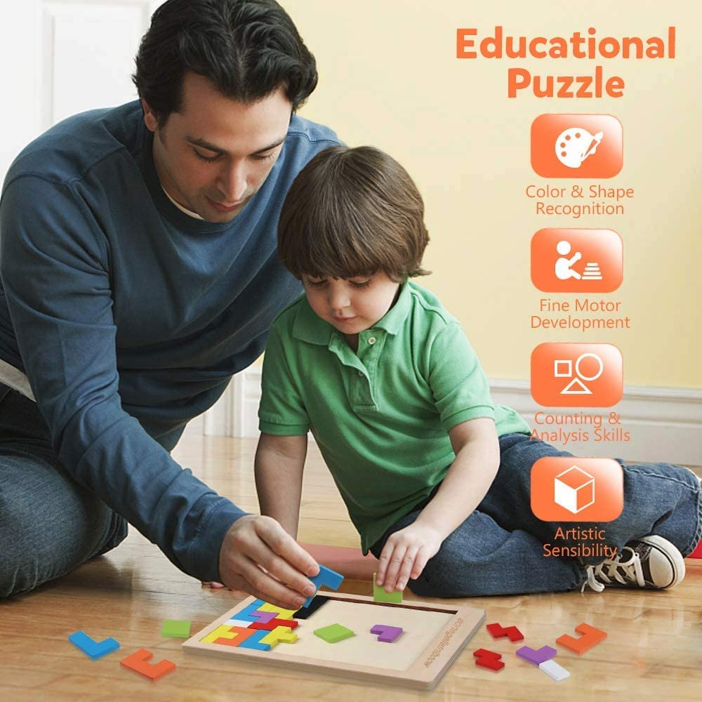 Wooden Intelligence Puzzle Board, Educational Russian Puzzle Block Brain Games for Kids, Multi - Toy Temple