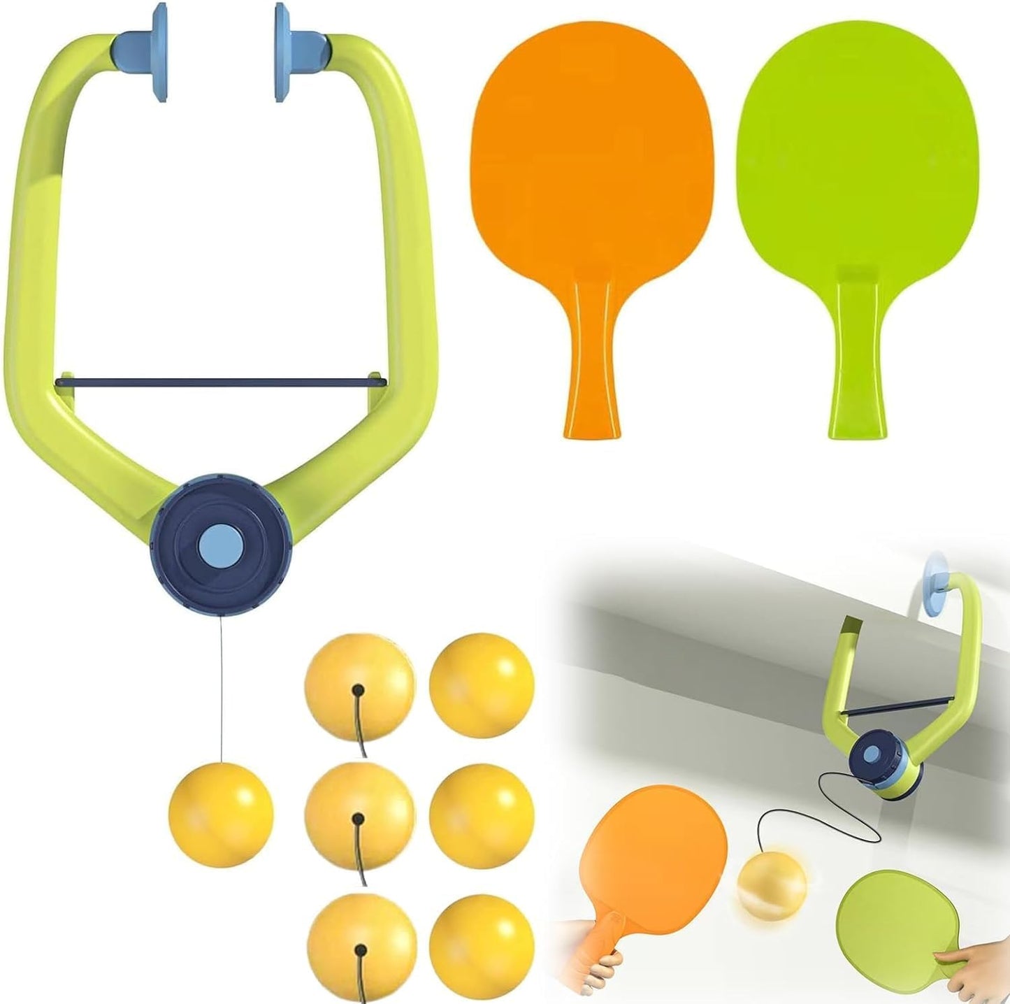 Hanging Table Tennis Trainer Ball Set Ping Pong Indoor Games for Kids | Interactive Fun with 2 Rackets and 5 Balls - Toy Temple