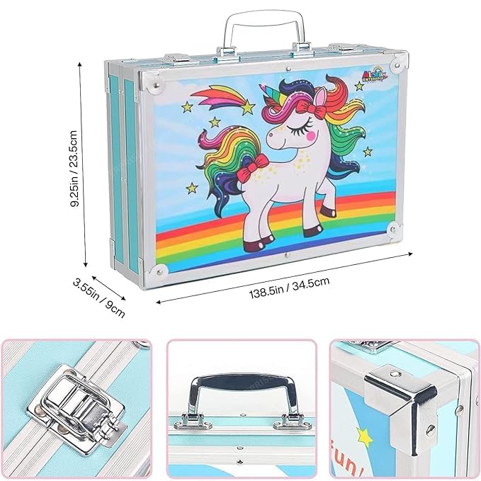 145Pcs Professional Art Set- Drawing Painting Sketching Colouring Set- All in 1 includes Oil Pastels, Colored Pencils & Pens, Water colors & more (Unitcorn THEME) - Toy Temple