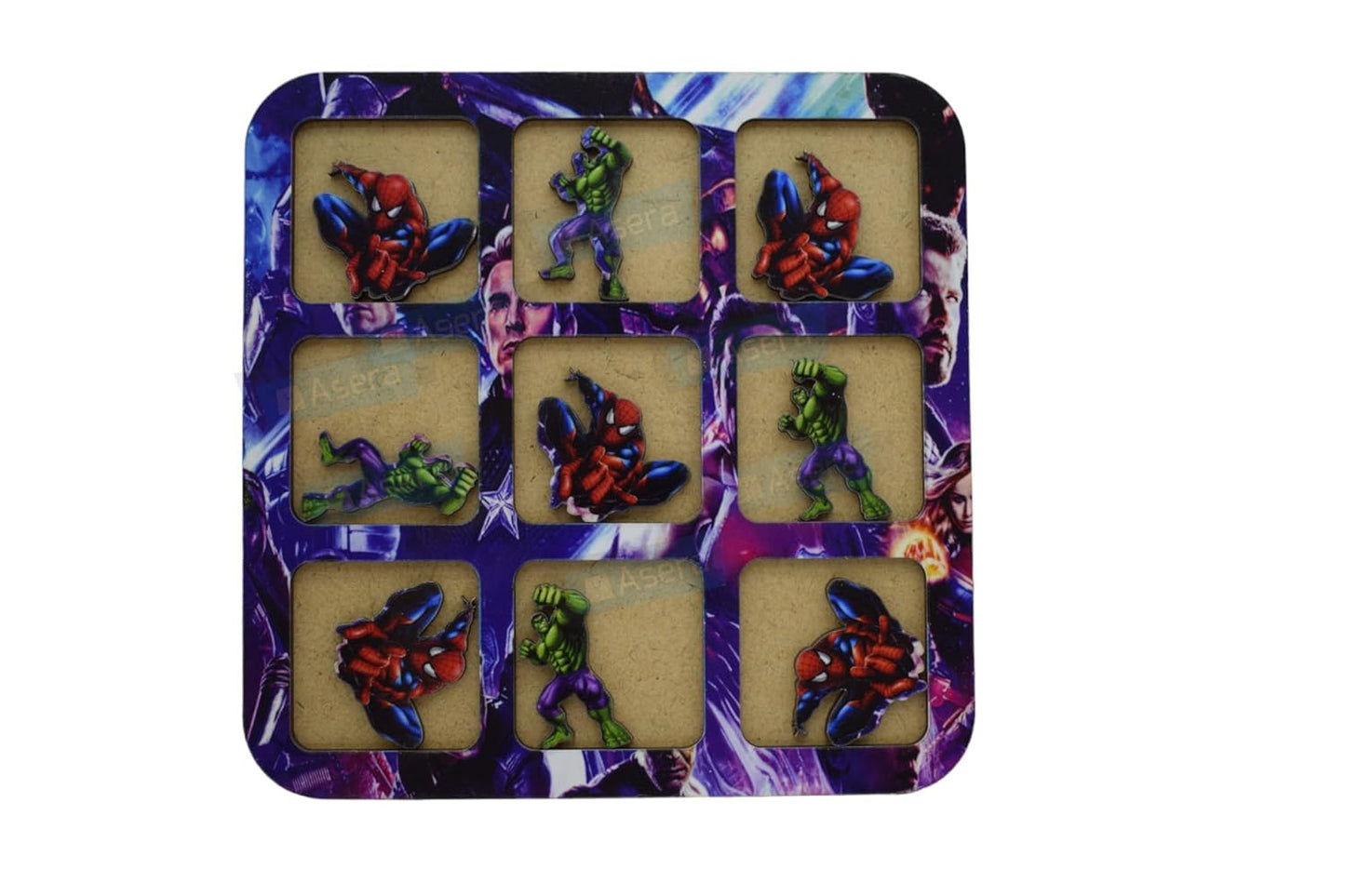 Wooden Tic Tac Toe Game - Classic Board Game for Adults and Kids - Brain Development Toy for Ages 3+ - Ideal Return Gift and Educational Game (Avenger)