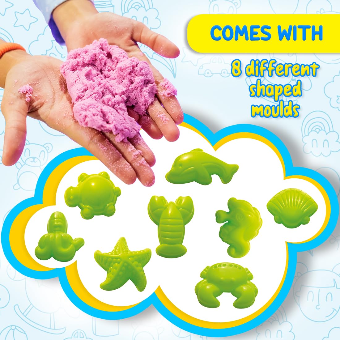 Active Sand Art For Kids Craft Activity Kit | Easy To Shape | Kinetic Sand For Kids With Moulds 8 Different Shapes | Satisfying Clay Pit Indoor Games | Multicolor