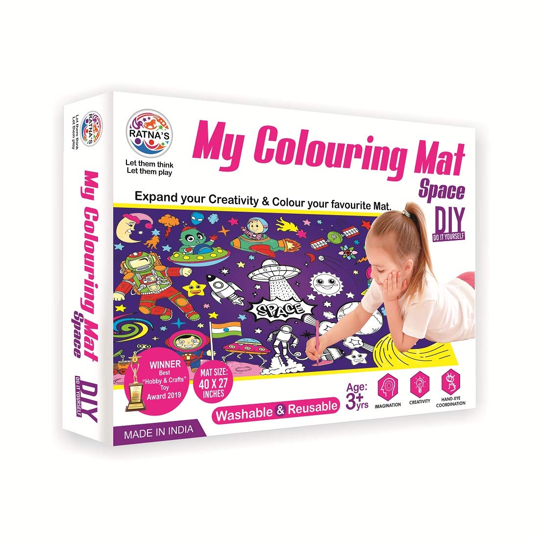 My Coloring Mat Space Printed Mat of Size 40 x 27 Inches, Washable & Reusable Colouring Kit for Kids 3+ Years