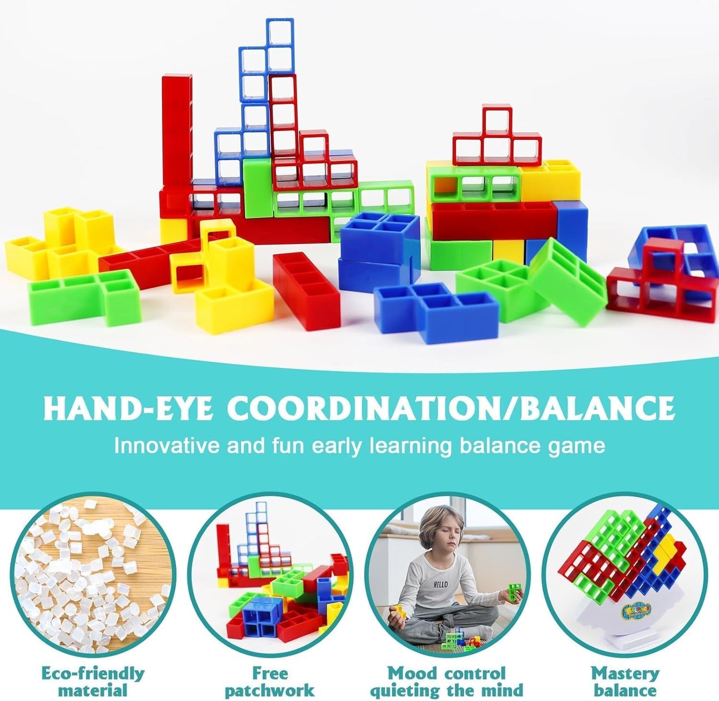 32 Pc Building Blocks Tetra Tower Balancing game for Kids 3 to 12 Years Stacking Puzzle Balance Toy for Children Brain Teaser Assembly Game Mind Trick Game Ideal Gift for Boys & Girls - Toy Temple
