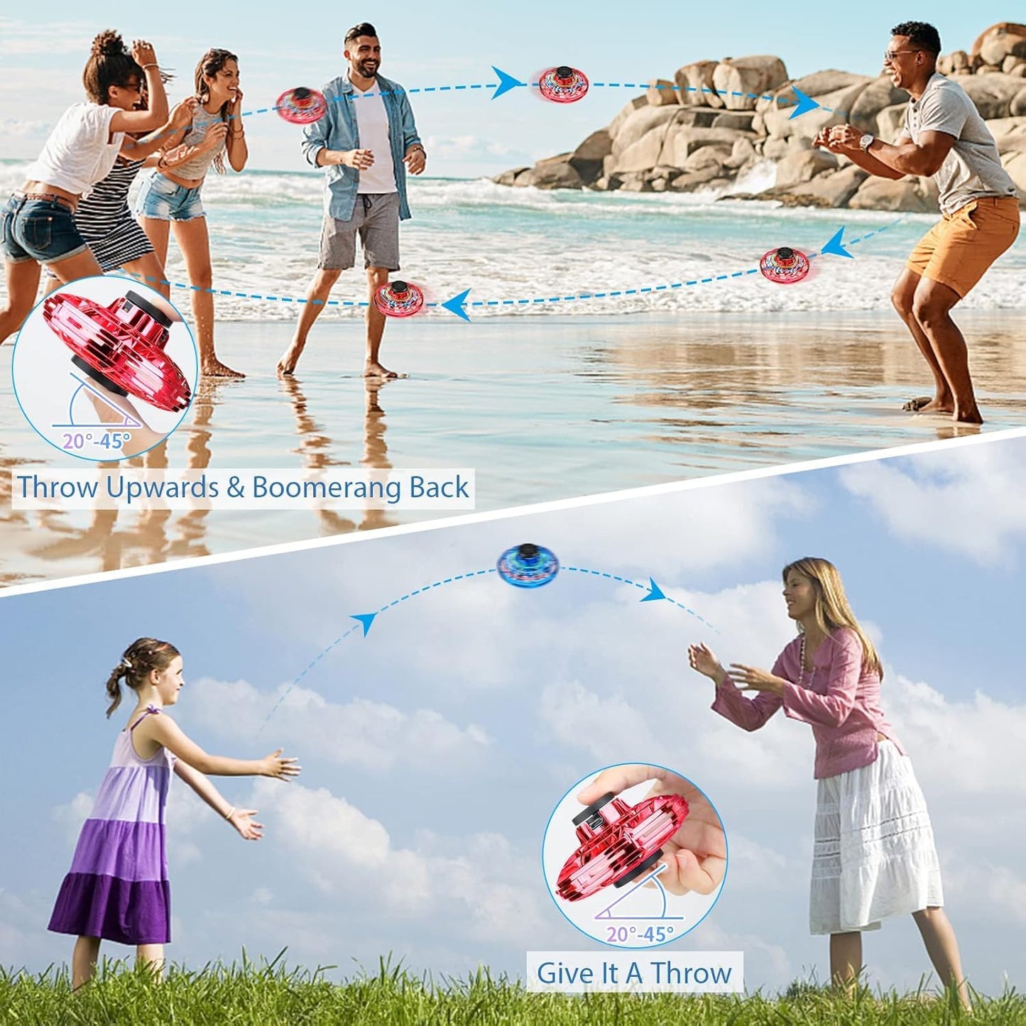 Hand Spinner I Fingertip Upgrade Flight I Mini UFO Drone Flying Spinner I Gyro Flying Spinner Decompression Toy for Adult and Kids Multicolor - Toy Temple