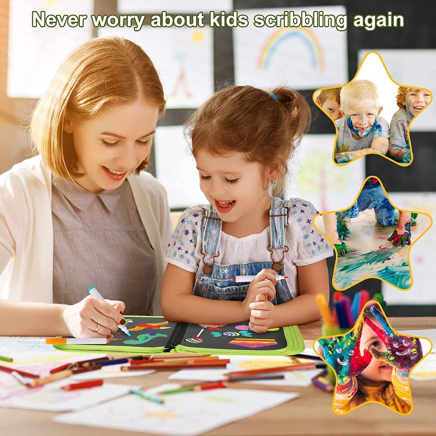 Erasable Book Doodle Set for Kids,Magic Drawing Book for Kids,Reusable Drawing Book Watercolor Pens Drawing, Road Trip Car Game Writing Painting Set for Boys and Girls - Toy Temple