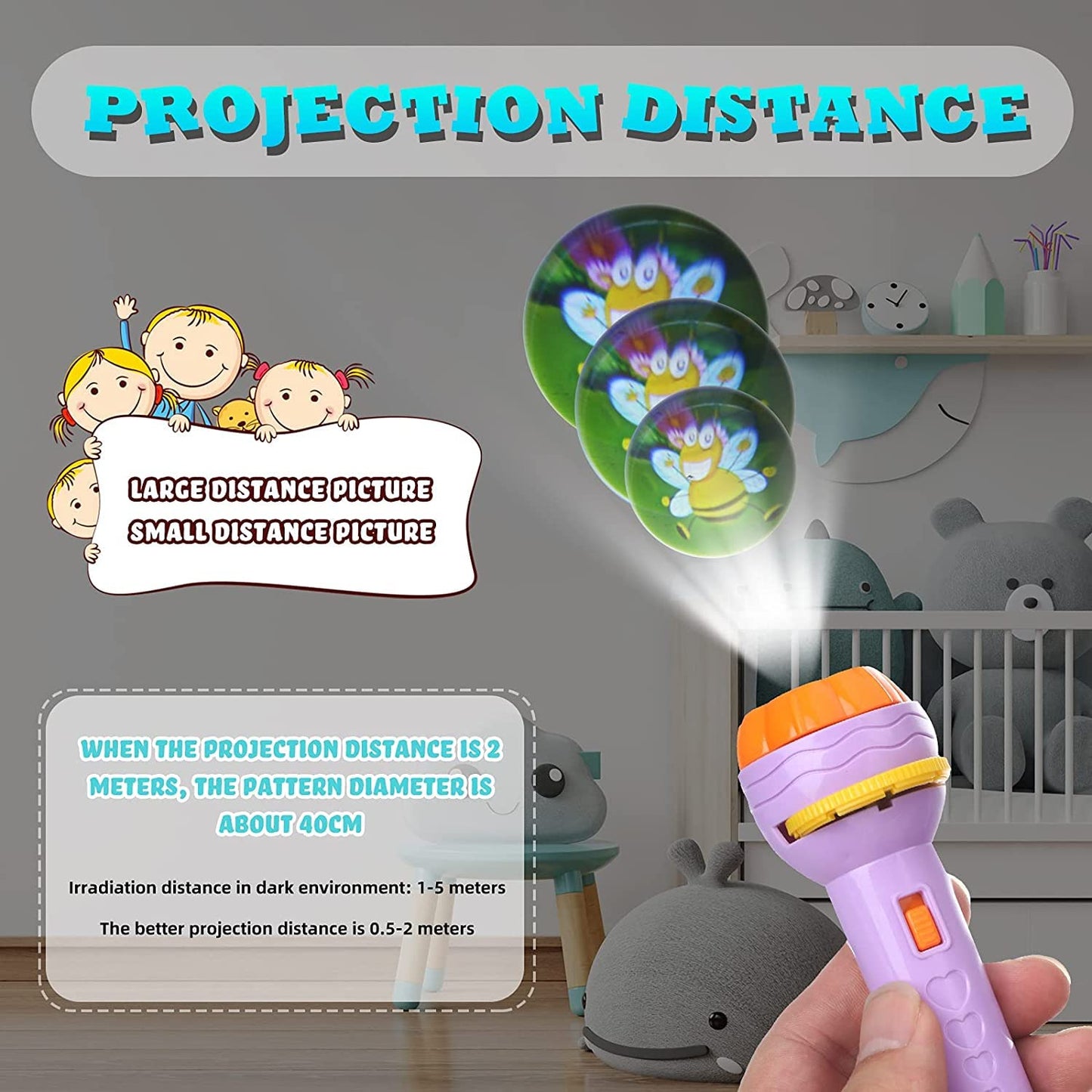 Mini Projector Torch Toy with 3 Slides, 24 Patterns - Safe, ABS Material, Easy, Creative Learning & Bedtime Stories, Transform to Night Light for Ultimate Comfort - Toy Temple