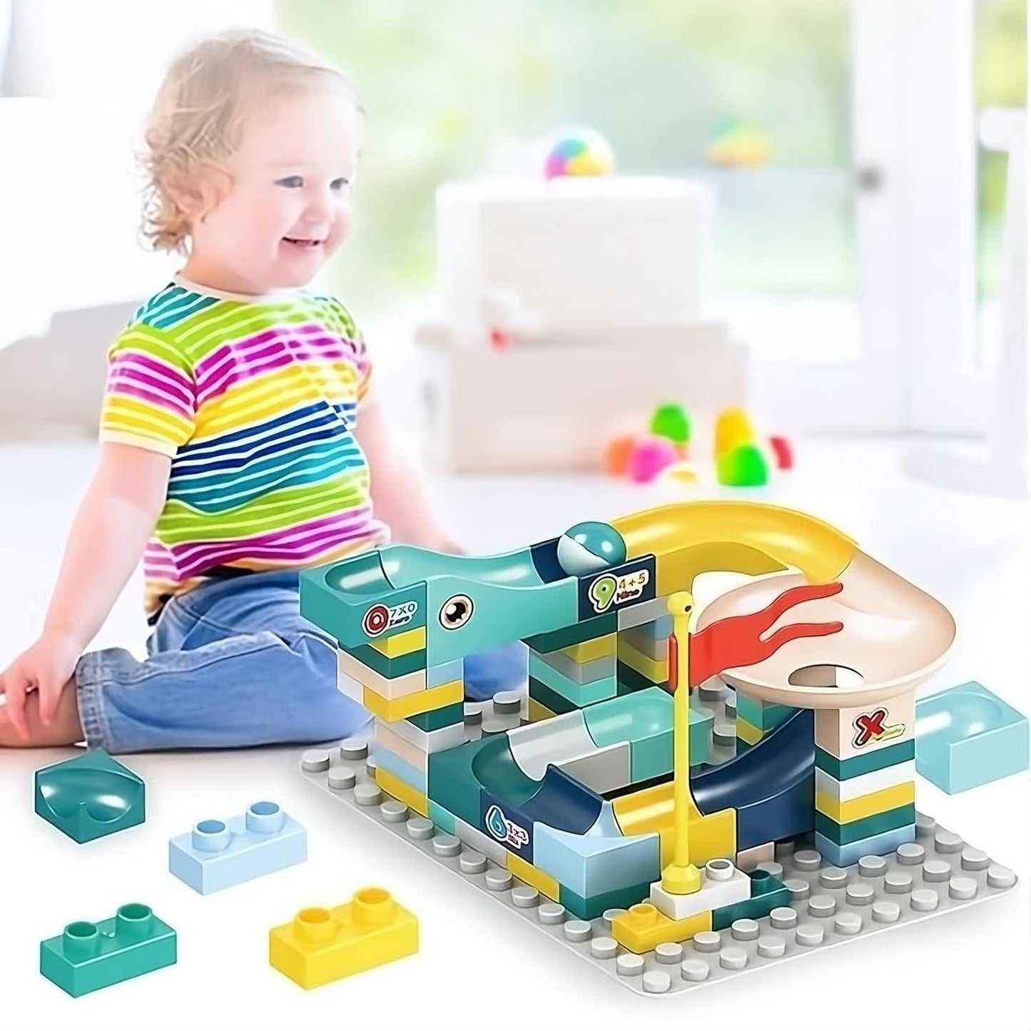 66 PCS Sliding Track Blocks with Ball - Variable Sliding Marble Race Building Blocks Toy for Kids | Fun 66 PCS Set of Sliding Track Blocks for Creative Play & Building Exciting Marble Races - Toy Temple