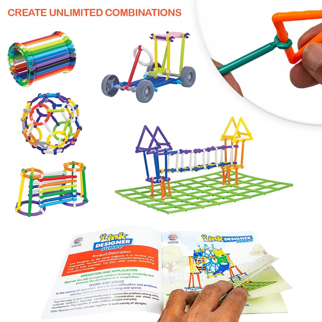 Link Designer Jumbo (267 pcs) DIY Assembly Colorful Stick Toys with Base Plate Educational Building Smart City Blocks for Kids