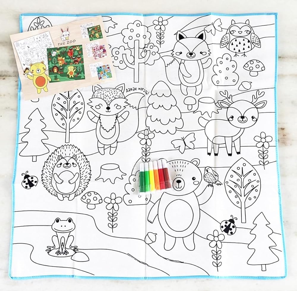 Water Coloring reusable Mat| Kids Coloring Mat| Reusable Portable Mat for Drawing and Coloring| Kids Birthday, Return Gifts. Comes with mat and Colors - Toy Temple