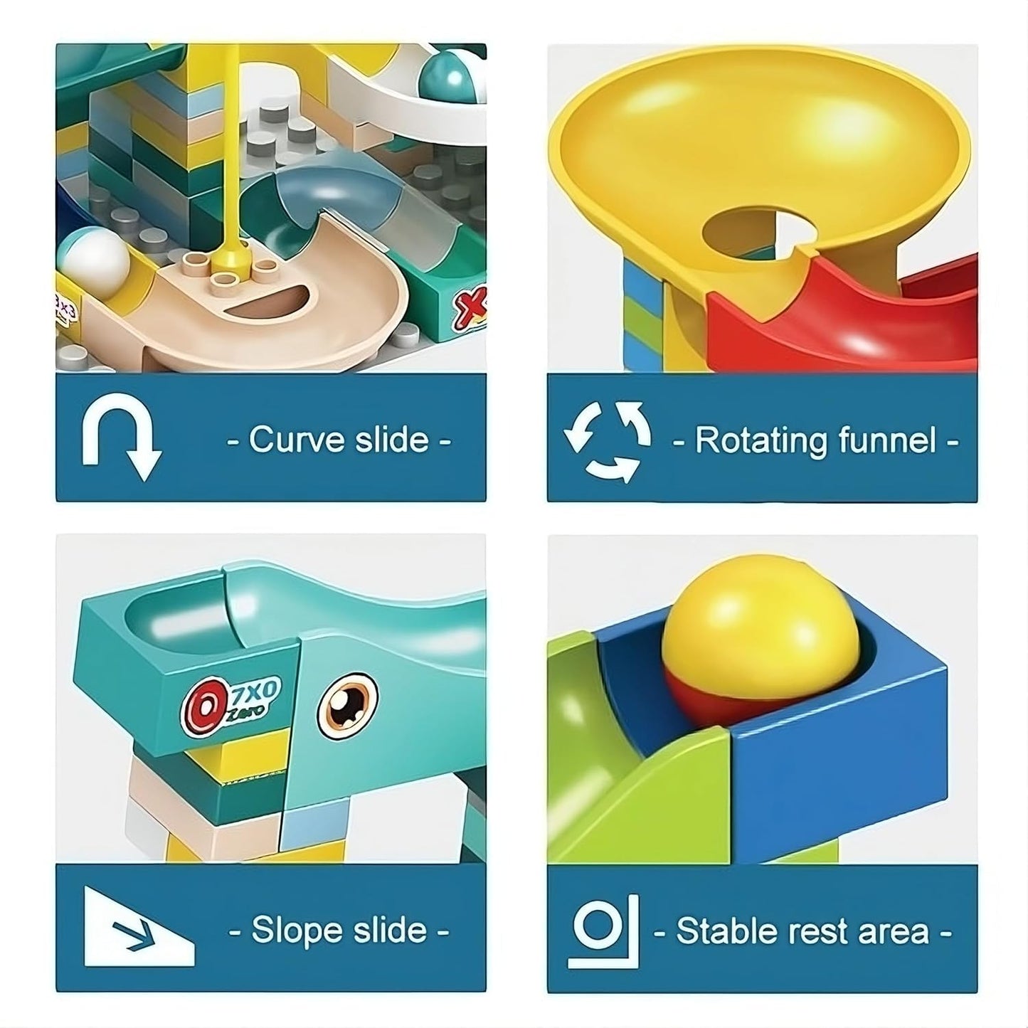 66 PCS Sliding Track Blocks with Ball - Variable Sliding Marble Race Building Blocks Toy for Kids | Fun 66 PCS Set of Sliding Track Blocks for Creative Play & Building Exciting Marble Races - Toy Temple