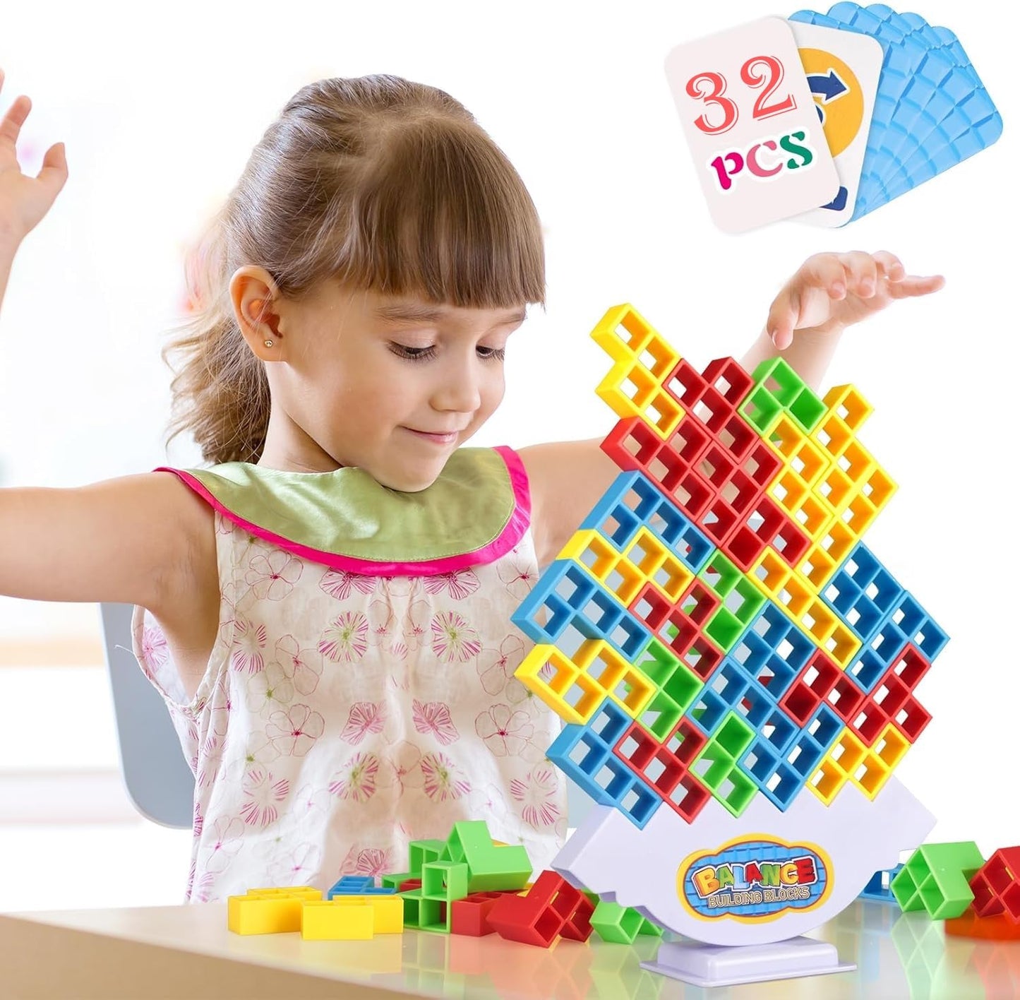 32 Pc Building Blocks Tetra Tower Balancing game for Kids 3 to 12 Years Stacking Puzzle Balance Toy for Children Brain Teaser Assembly Game Mind Trick Game Ideal Gift for Boys & Girls - Toy Temple