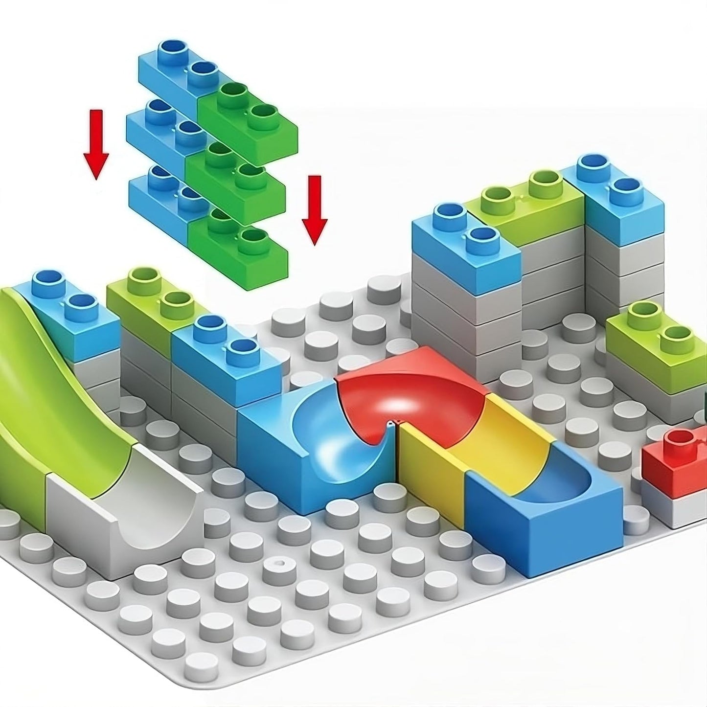 66 PCS Sliding Track Blocks with Ball - Variable Sliding Marble Race Building Blocks Toy for Kids | Fun 66 PCS Set of Sliding Track Blocks for Creative Play & Building Exciting Marble Races - Toy Temple