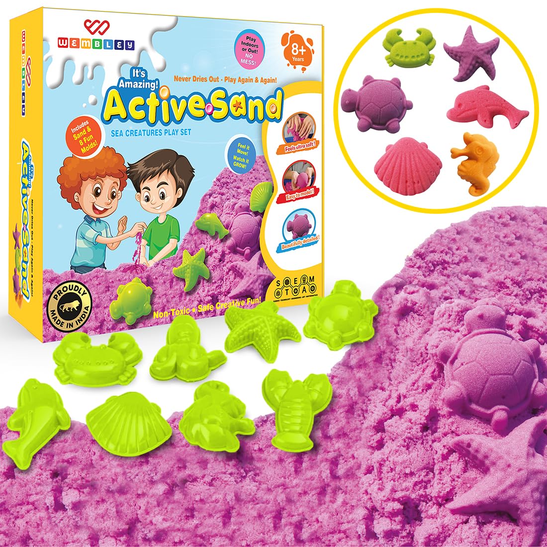 Active Sand Art For Kids Craft Activity Kit | Easy To Shape | Kinetic Sand For Kids With Moulds 8 Different Shapes | Satisfying Clay Pit Indoor Games | Multicolor