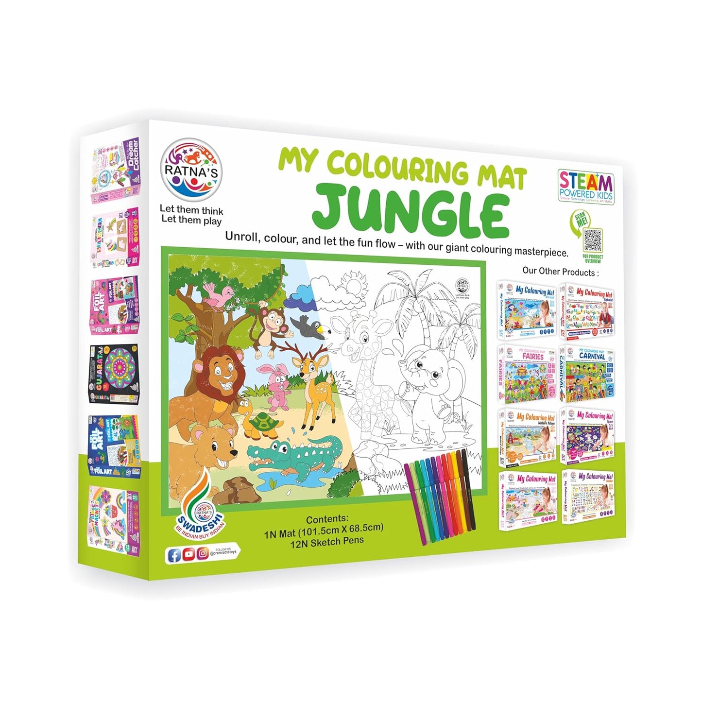 My Coloring Mat Jungle Printed Mat of Size 40 x 27 Inches, Washable & Reusable Colouring Kit for Kids 3+ Years