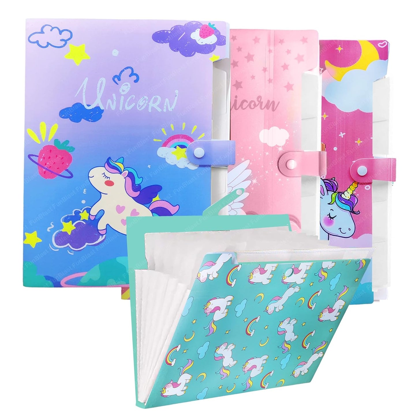File Folder A4 Paper With Button Lock Pack Of 4 Pcs Certificates Holder With 6 Pockets, Office Documents File, Expandable Folders For Documents, Multicolor(Space Unicorn themes) Perfect for return gift - Toy Temple