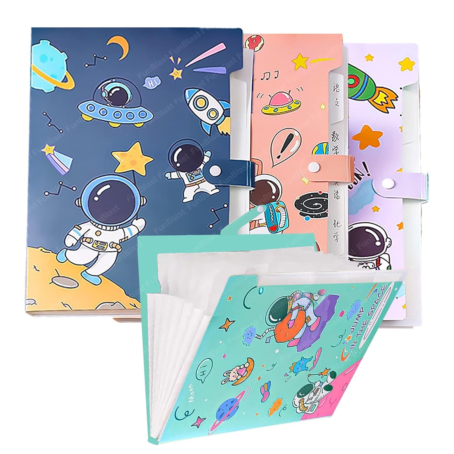 File Folder A4 Paper With Button Lock Pack Of 4 Pcs Certificates Holder With 6 Pockets, Office Documents File, Expandable Folders For Documents, Multicolor(Space Unicorn themes) Perfect for return gift - Toy Temple