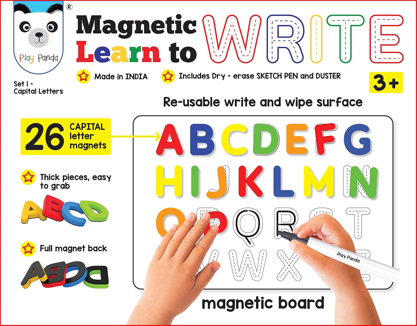 Magnetic Learn To Write Capital Letters - Includes Write And Wipe Magnetic Board, 26 Capital Letter Magnets, Dry Erase Sketch Pen And Duster - Simplify Teaching & Learning