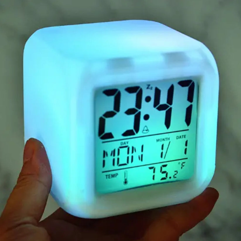 Digital Clock Plastic Abstract Alarm Clock with 7-Color Changing Led Display, Digital Temperature Display | Modern Desk Clock for Home, Office, and Kids’ Room Desks, or Travel - Toy Temple