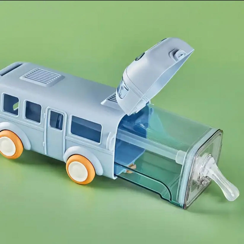 Bus Water Bottle For Kids With Strap, Sipper, & Straw | Leakproof, Bpa Free With Sipper and Lock, 500 Ml| Car Water Bottle For Kids | Cute Bus Shaped Water Bottle - Toy Temple