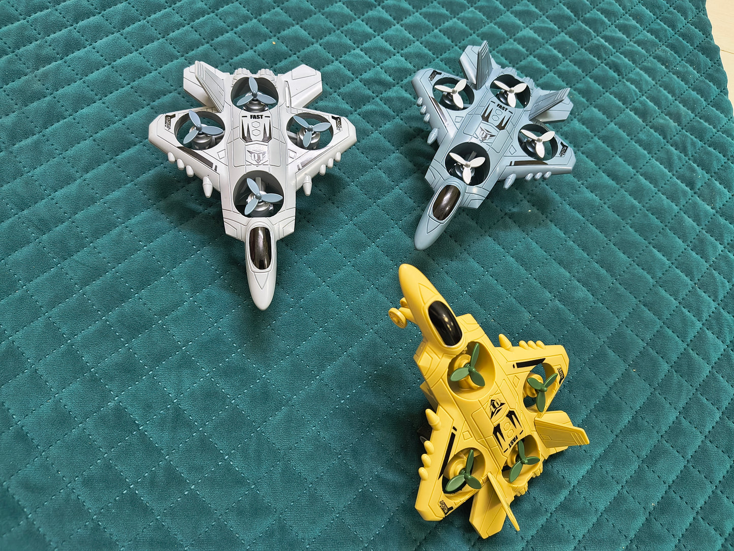 6.6 Inch Inertia Friction Army Fighter Jet Unbreakable Toy with Rotating Fans, Aircraft Toys for Kids, Blue, Push Aircraft - Toy Temple