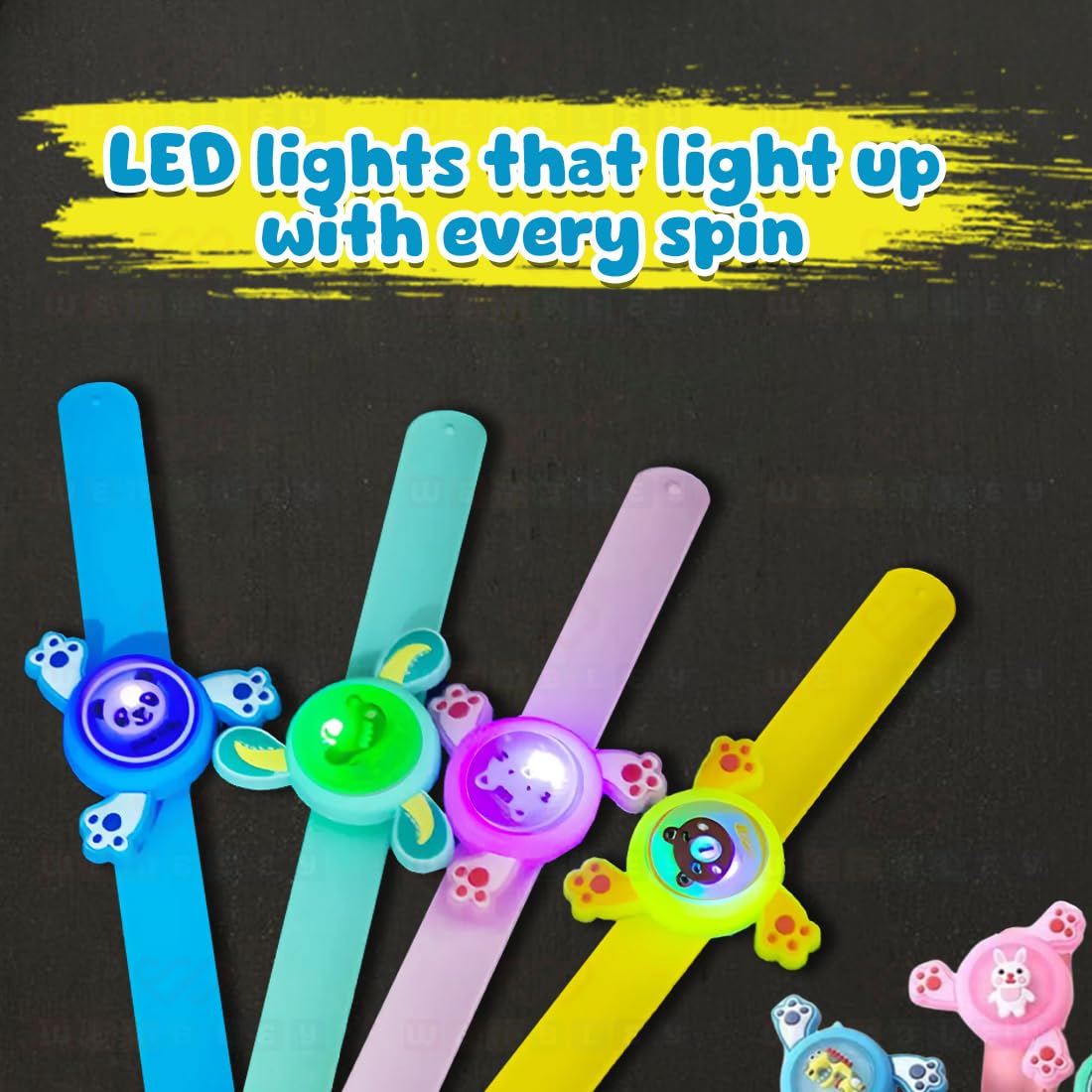 Wrist Band for Kids with Spinner Top LED Light Cute Cartoon Bracelet Slap Band for Boys Girls Birthday Party Return Gift Kids Band - 1 Pc, Random Colors - Toy Temple